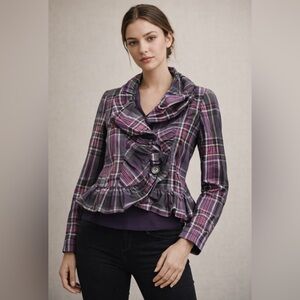 Plaid Ruffle Blazer in Purple and Pink